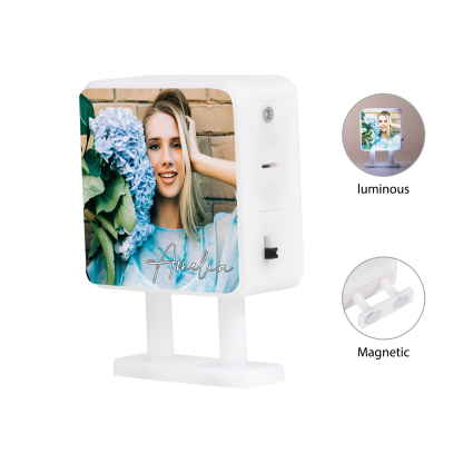 Personalisiertes Foto & Name Quadratische-Kühlschrankmagnet mit Leuchtfunktion Geschenk für Freund/Freundin