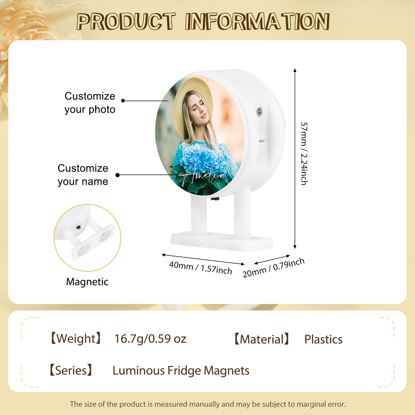 Personalisiertes Foto & Name Runde-Kühlschrankmagnet mit Leuchtfunktion Geschenk für Freund/Freundin