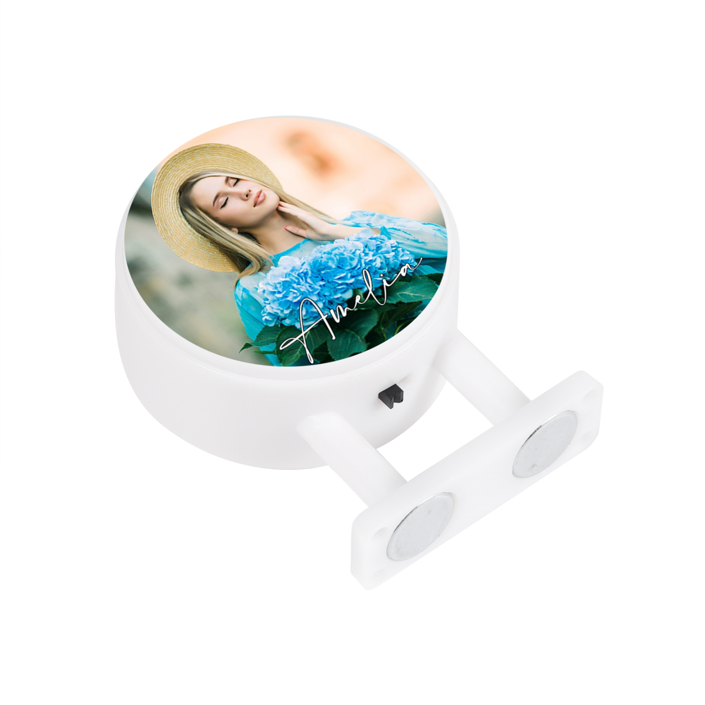 Personalisiertes Foto & Name Runde-Kühlschrankmagnet mit Leuchtfunktion Geschenk für Freund/Freundin