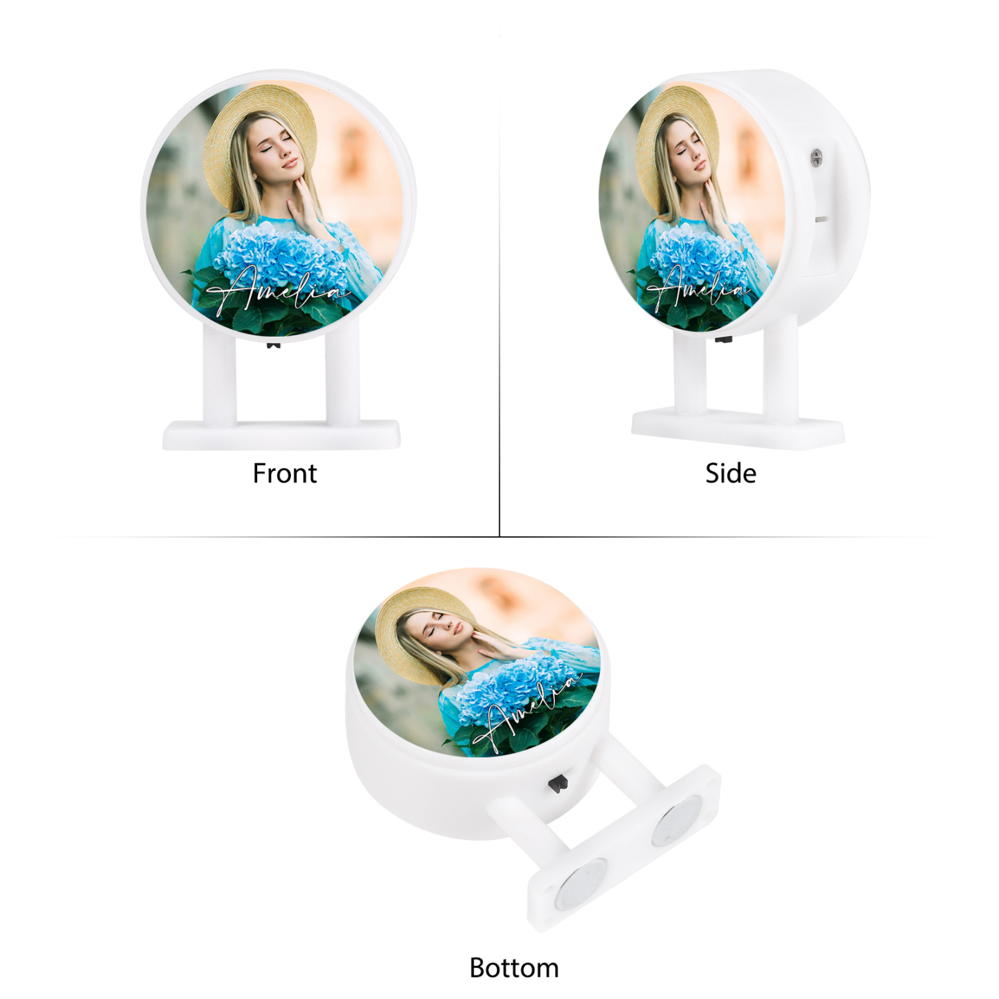 Personalisiertes Foto & Name Runde-Kühlschrankmagnet mit Leuchtfunktion Geschenk für Freund/Freundin