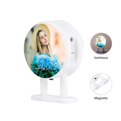 Personalisiertes Foto & Name Runde-Kühlschrankmagnet mit Leuchtfunktion Geschenk für Freund/Freundin