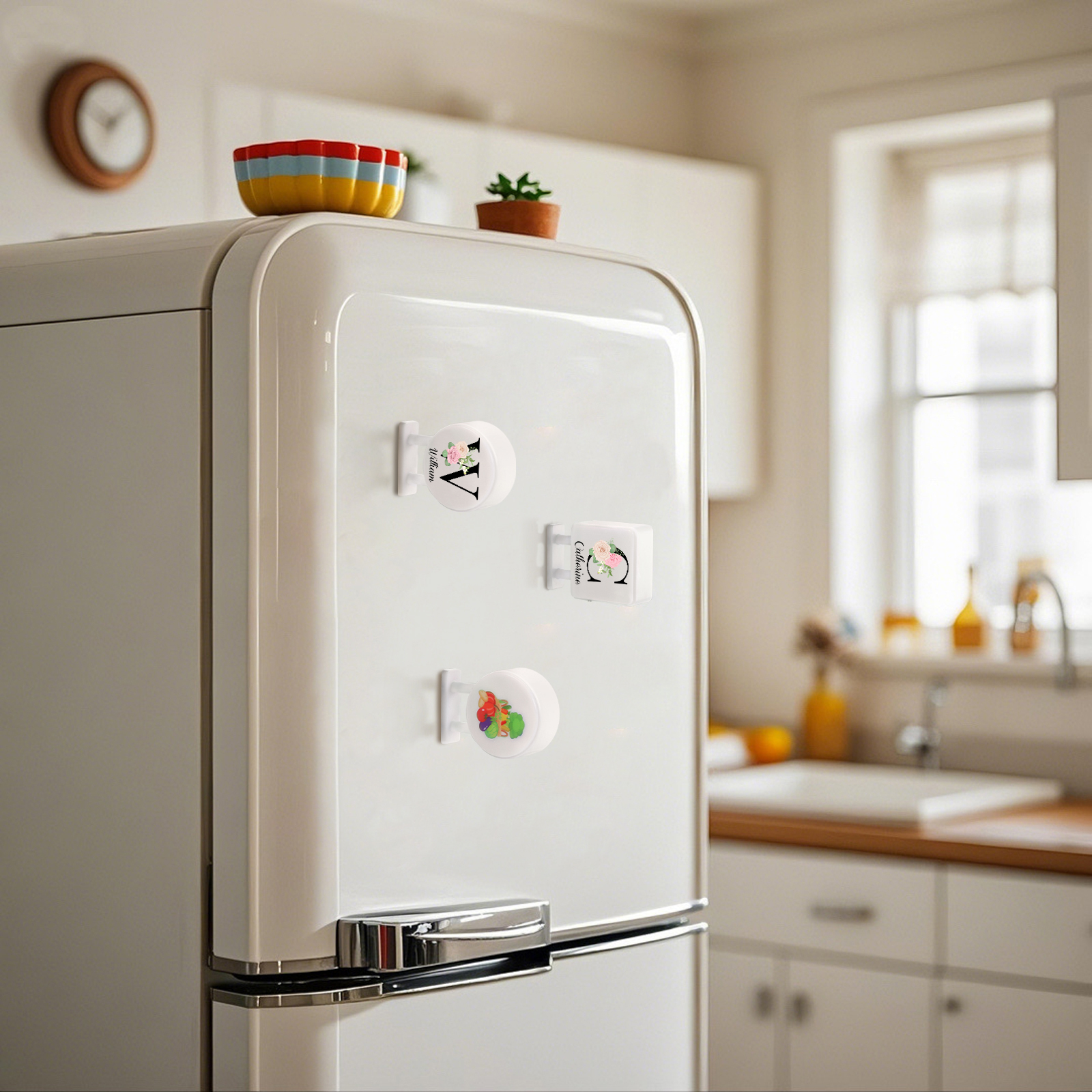 Personalisiertes Buchstabe & Name Quadratische-Kühlschrankmagnet mit Leuchtfunktion Schöne Blumen