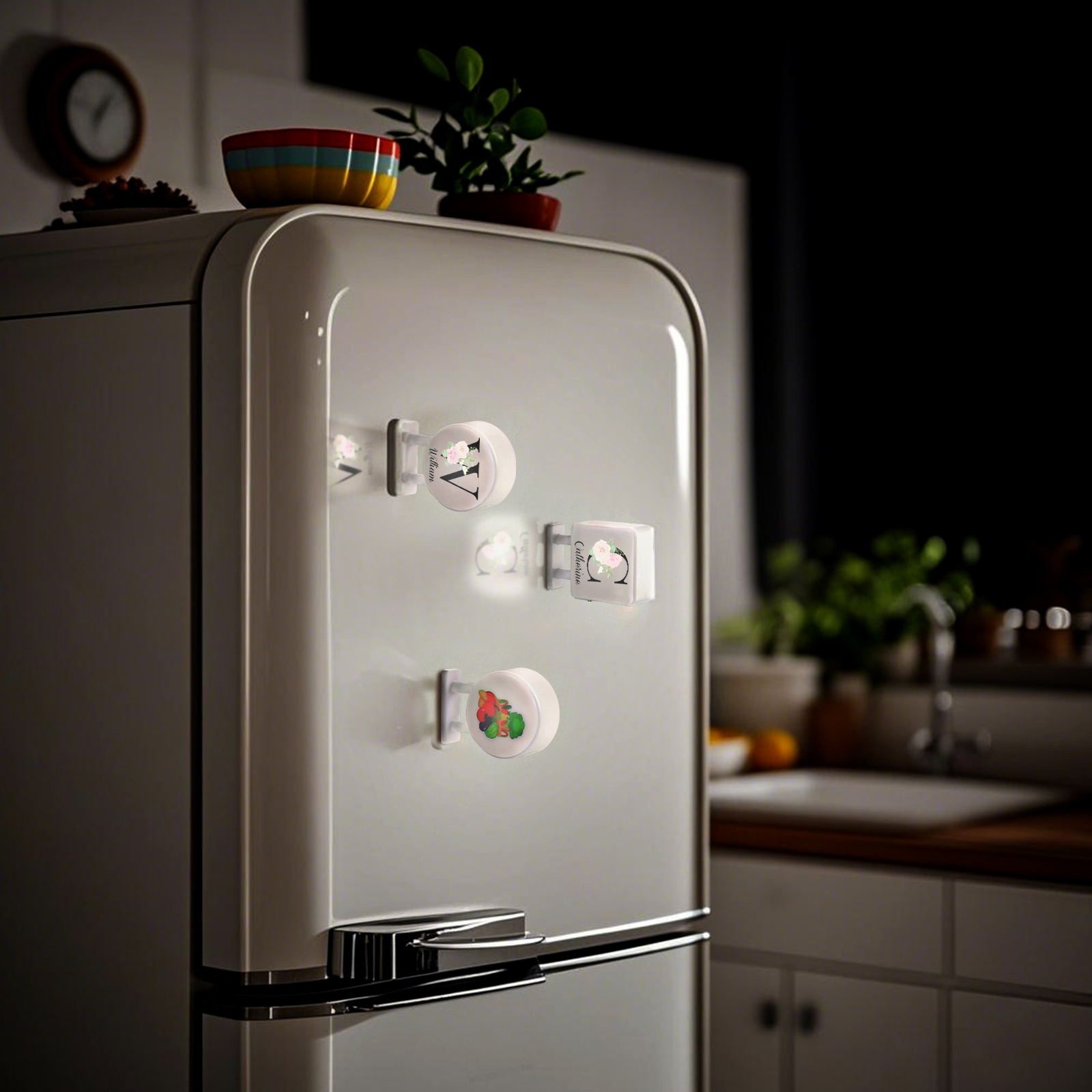 Personalisiertes Buchstabe & Name Quadratische-Kühlschrankmagnet mit Leuchtfunktion Schöne Blumen