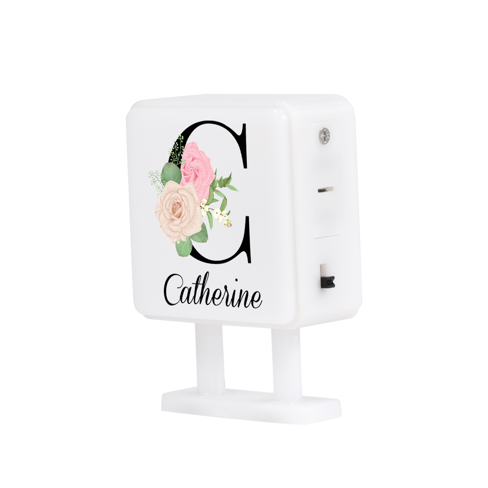 Personalisiertes Buchstabe & Name Quadratische-Kühlschrankmagnet mit Leuchtfunktion Schöne Blumen