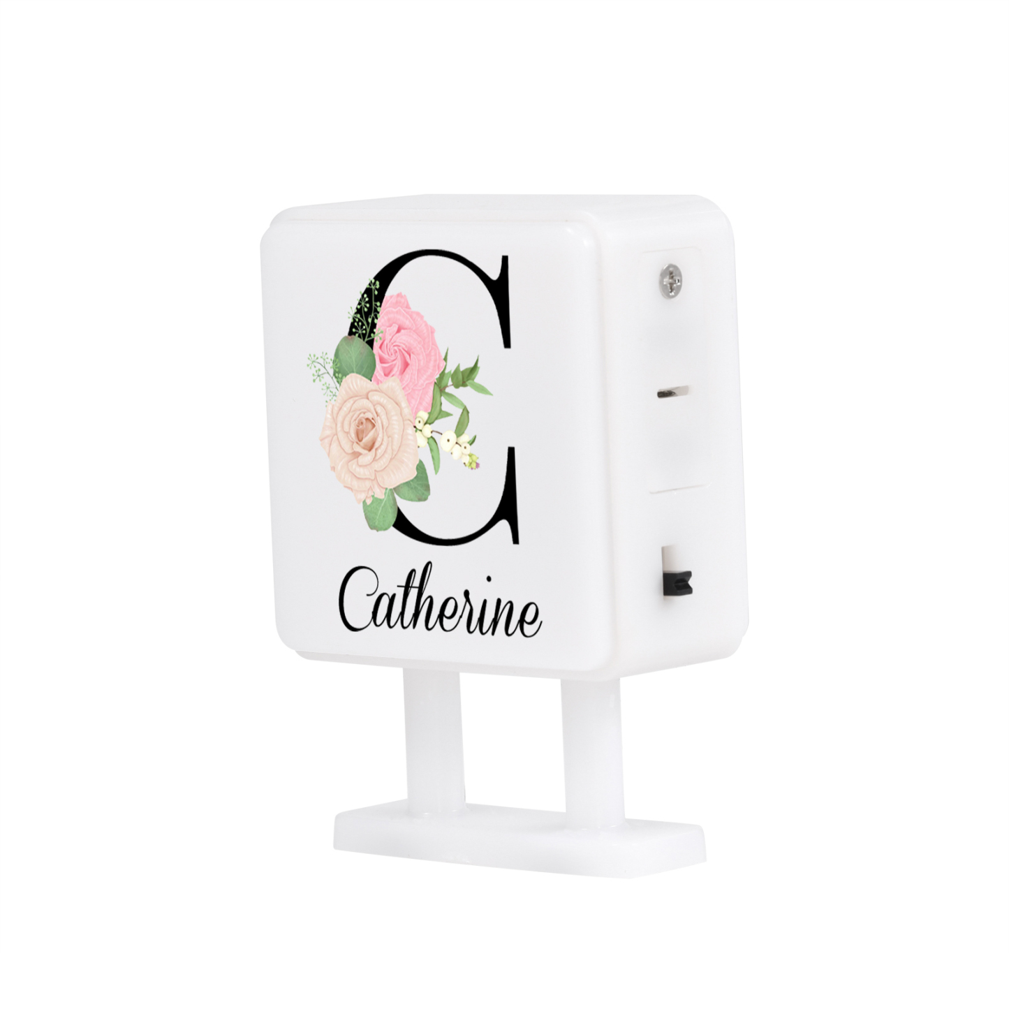 Personalisiertes Buchstabe & Name Quadratische-Kühlschrankmagnet mit Leuchtfunktion Schöne Blumen