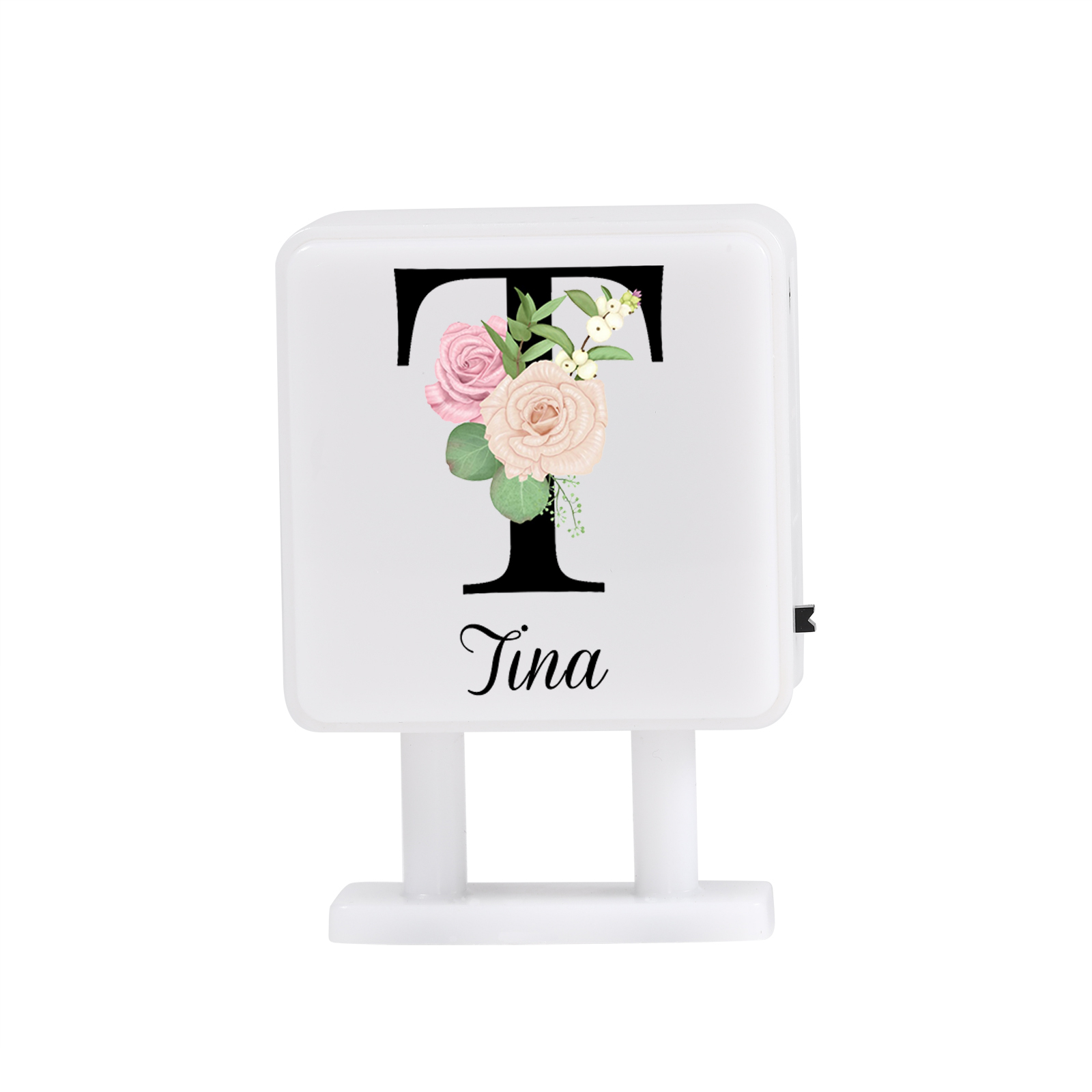 Personalisiertes Buchstabe & Name Quadratische-Kühlschrankmagnet mit Leuchtfunktion Schöne Blumen