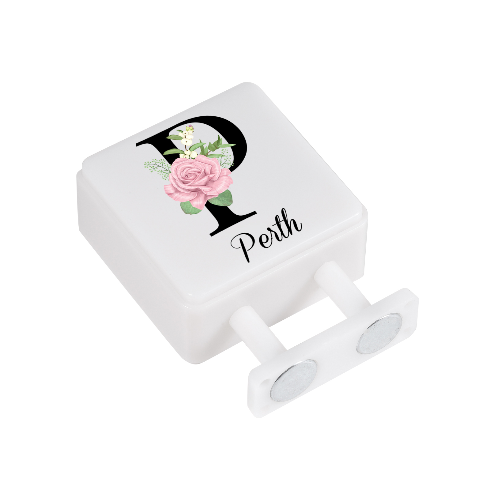 Personalisiertes Buchstabe & Name Runde-Kühlschrankmagnet mit Leuchtfunktion Schöne Blumen