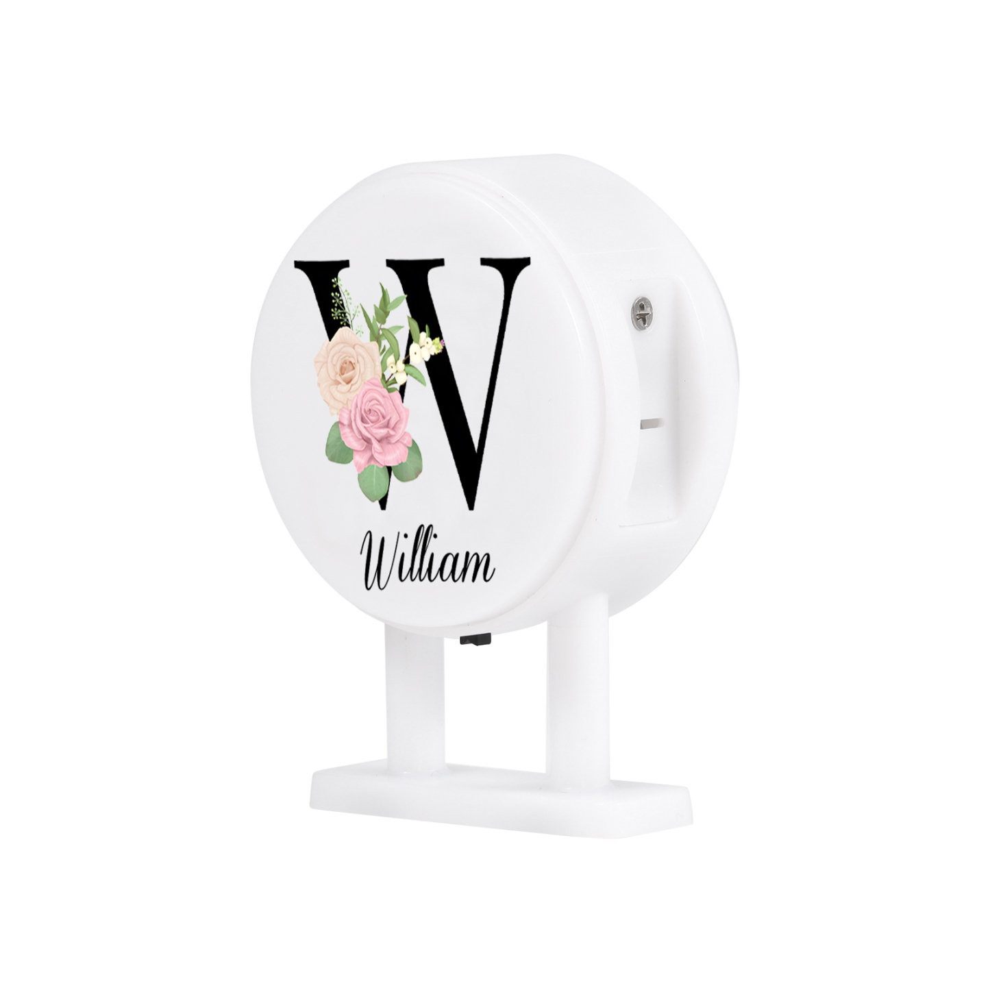 Personalisiertes Buchstabe & Name Runde-Kühlschrankmagnet mit Leuchtfunktion Schöne Blumen