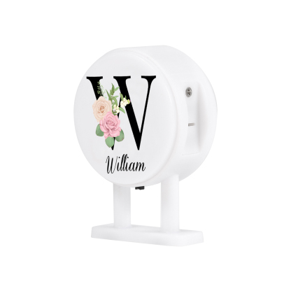 Personalisiertes Buchstabe & Name Runde-Kühlschrankmagnet mit Leuchtfunktion Schöne Blumen