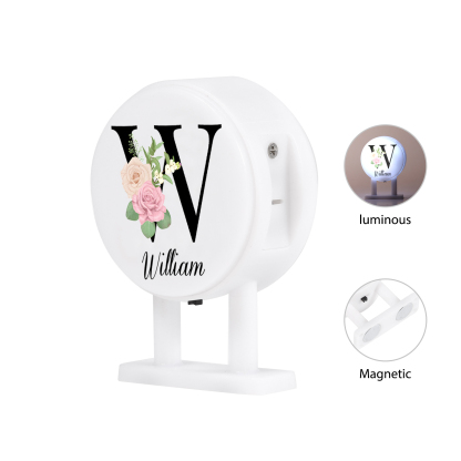 Personalisiertes Buchstabe & Name Runde-Kühlschrankmagnet mit Leuchtfunktion Schöne Blumen