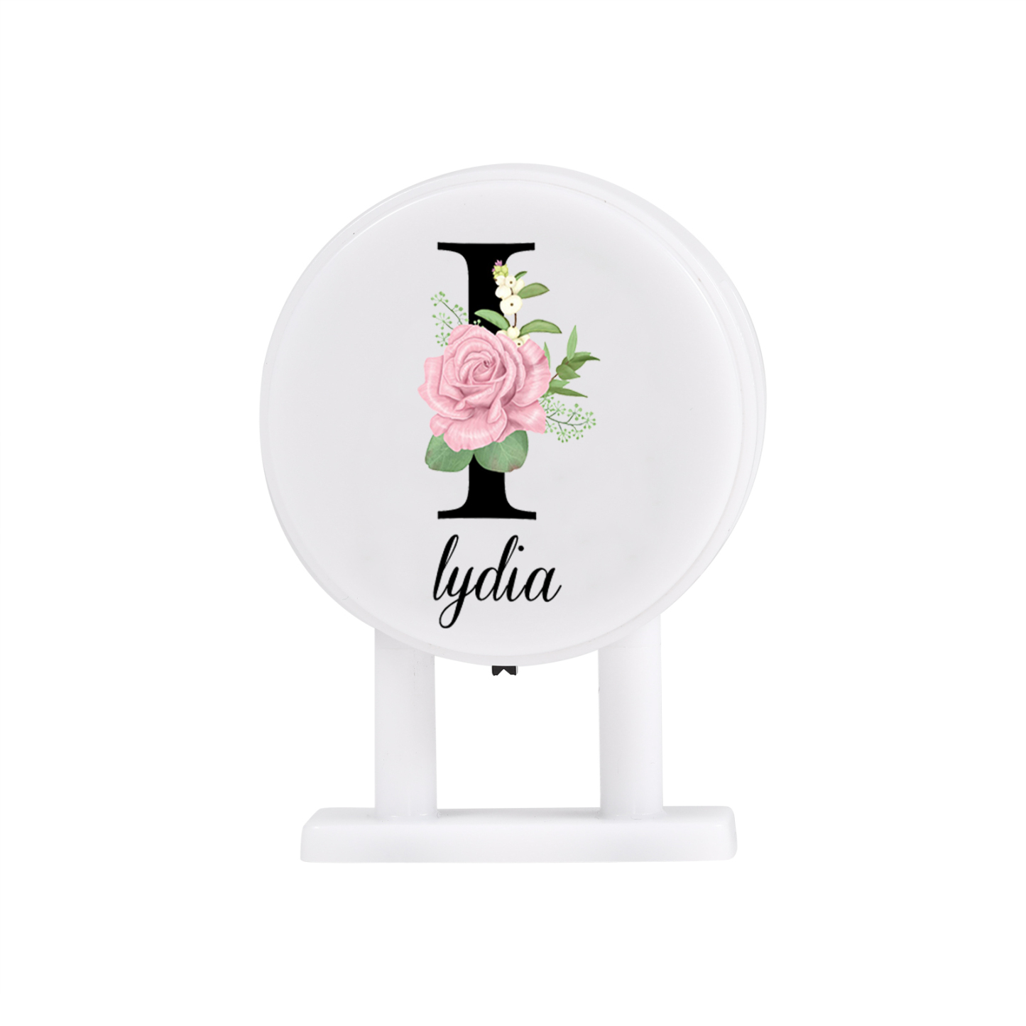 Personalisiertes Buchstabe & Name Runde-Kühlschrankmagnet mit Leuchtfunktion Schöne Blumen