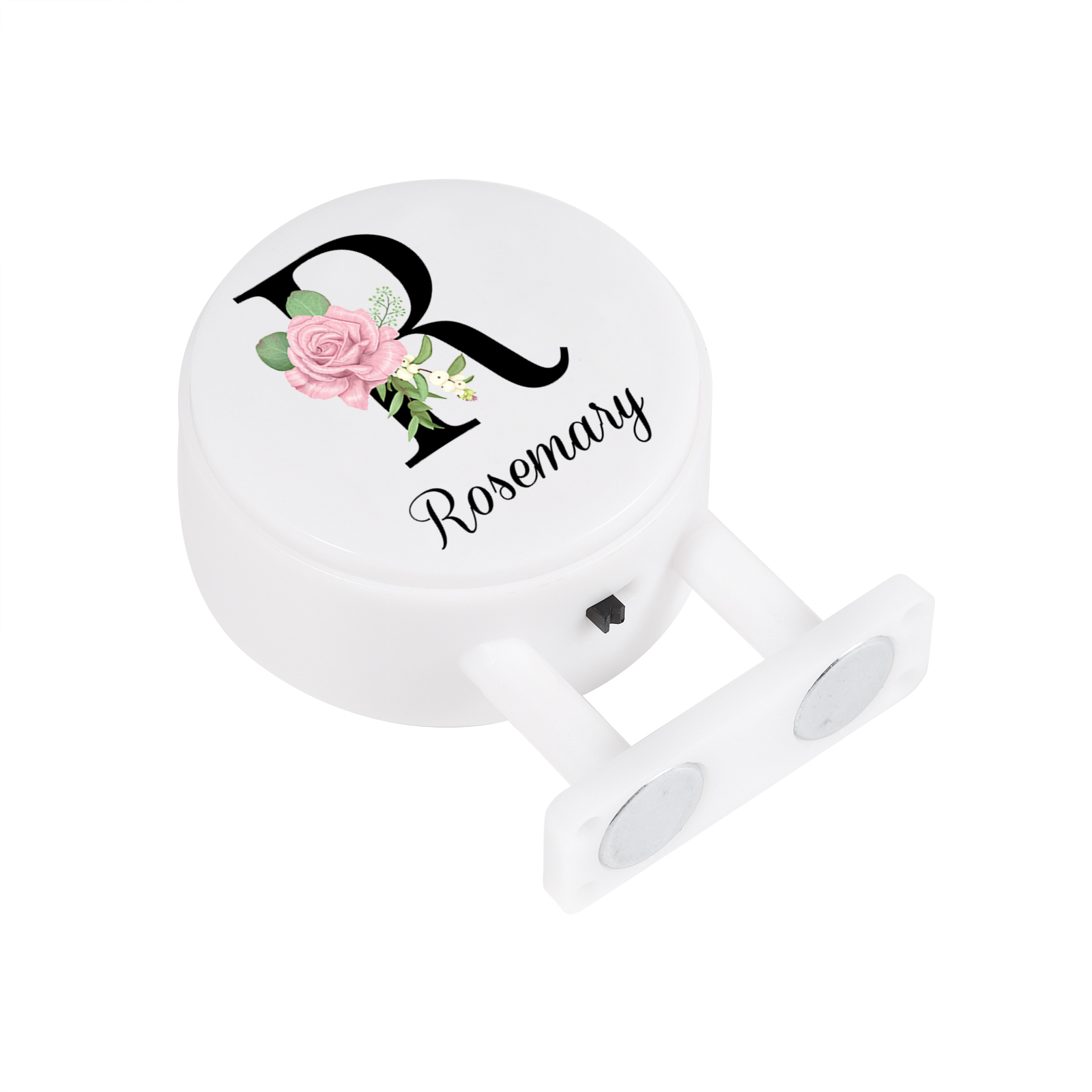 Personalisiertes Buchstabe & Name Runde-Kühlschrankmagnet mit Leuchtfunktion Schöne Blumen