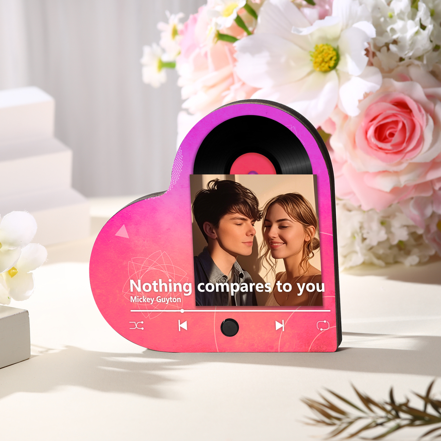 Personalisiertes 1 Foto & Lied Acryl Herz Musik-Kühlschrankmagnet in 4 Stile – Geschenk für Paar