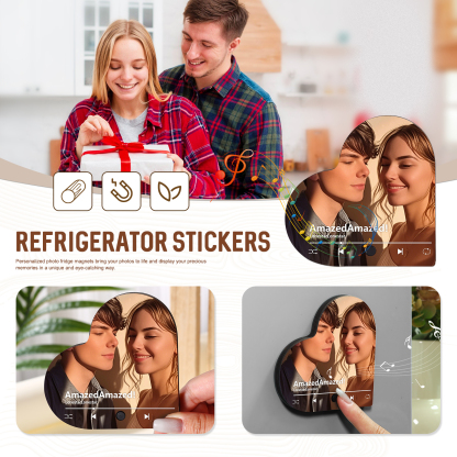 Personalisiertes 1 Foto & Lied Acryl Herz Musik-Kühlschrankmagnet in 4 Stile – Geschenk für Paar