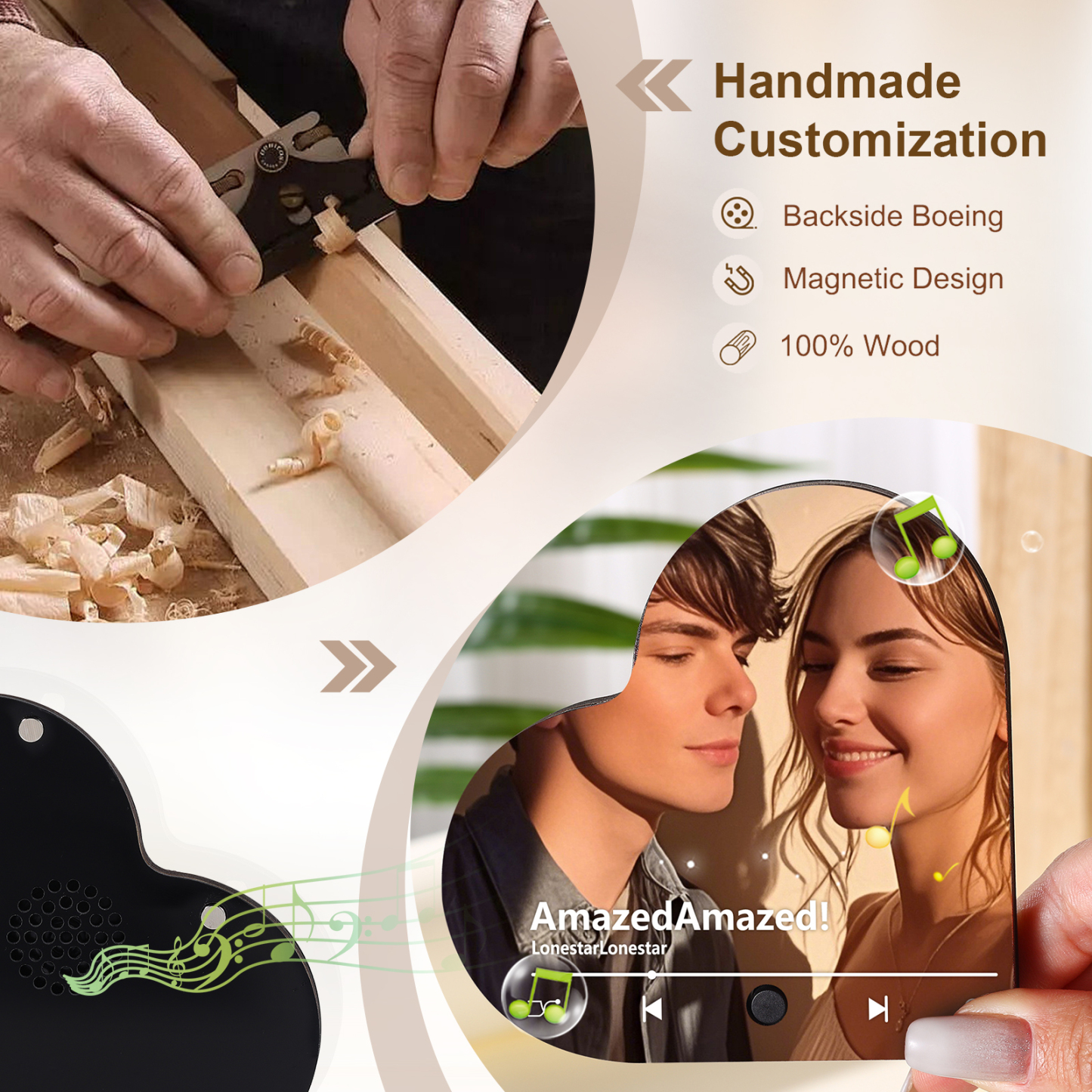 Personalisiertes 1 Foto & Lied Acryl Herz Musik-Kühlschrankmagnet in 4 Stile – Geschenk für Paar