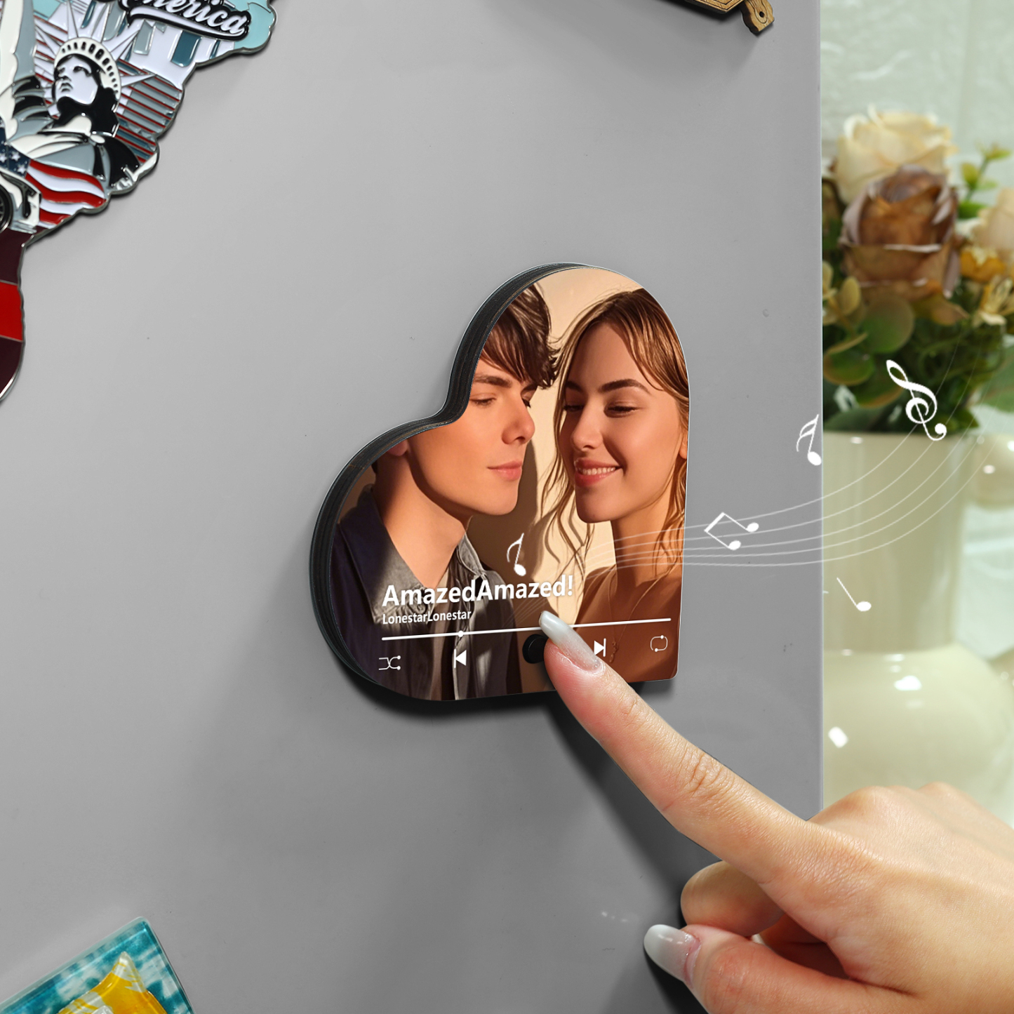 Personalisiertes 1 Foto & Lied Acryl Herz Musik-Kühlschrankmagnet in 4 Stile – Geschenk für Paar