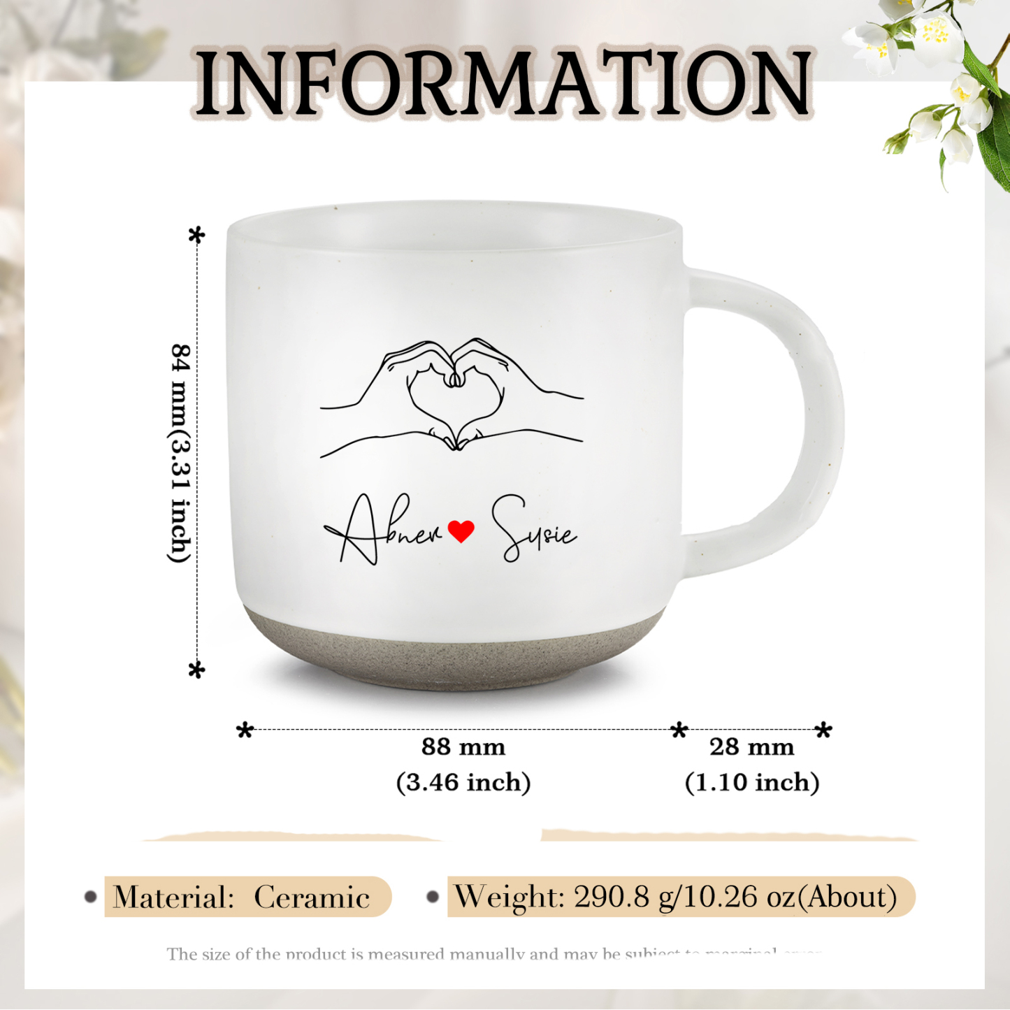 Personalisierte 2 Namen & Buchstaben & Datum & Jahr & Text Hand-in-Hand Keramik Mark-Tasse in 7 Farben & 12 Stile – Einzigartiges Geschenk für Paar