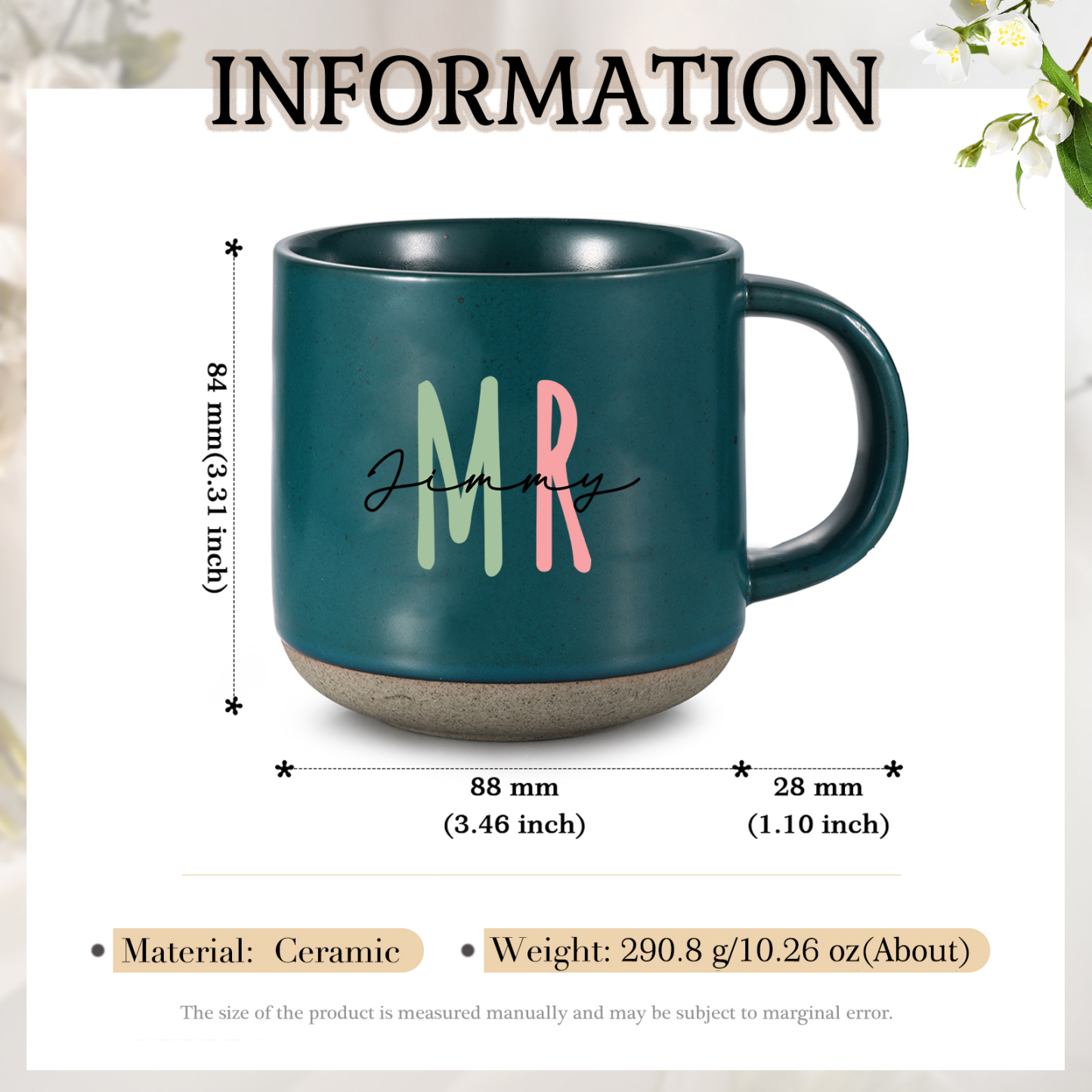 Personalisierte 2 Namen & Buchstaben & Datum & Jahr & Text Hand-in-Hand Keramik Mark-Tasse in 7 Farben & 12 Stile – Einzigartiges Geschenk für Paar