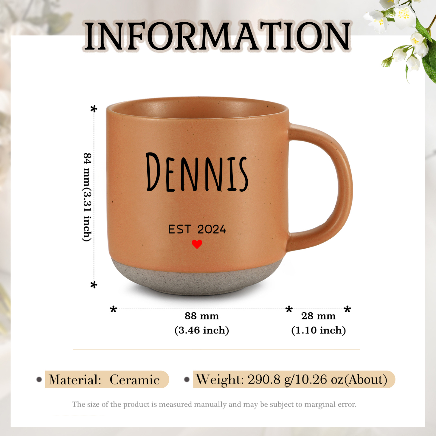 Personalisierte 2 Namen & Buchstaben & Datum & Jahr & Text Hand-in-Hand Keramik Mark-Tasse in 7 Farben & 12 Stile – Einzigartiges Geschenk für Paar