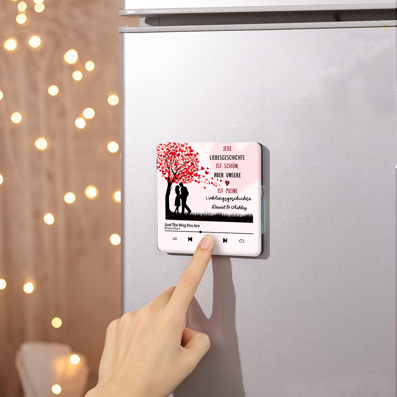 Personalisierte mit Lied & 2 Namen Musik-Kühlschrankmagnet – Romantisches Geschenk für Paare