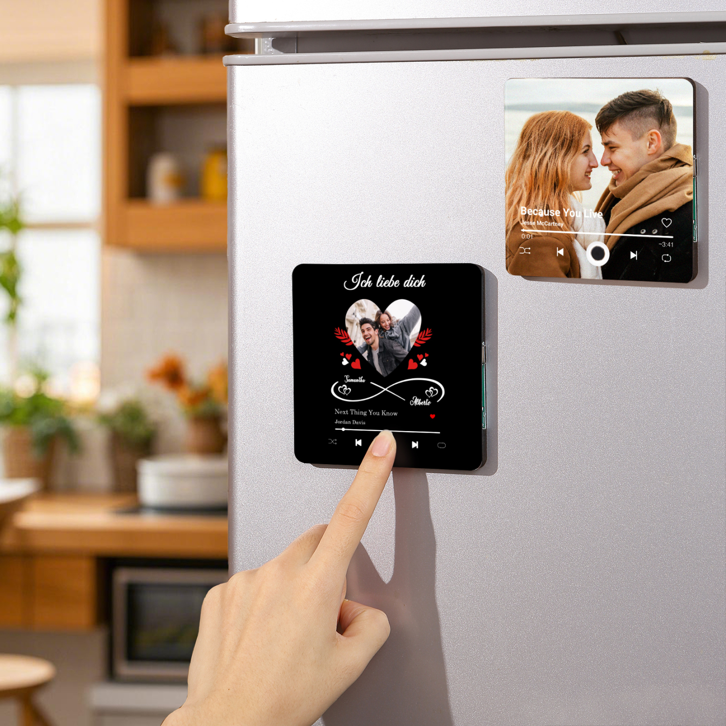Personalisiertes Foto & Lied & 2 Namen Acryl Holz Kühlschrankmagnet mit Musikfunktion Ich liebe dich Geschenk für Paar