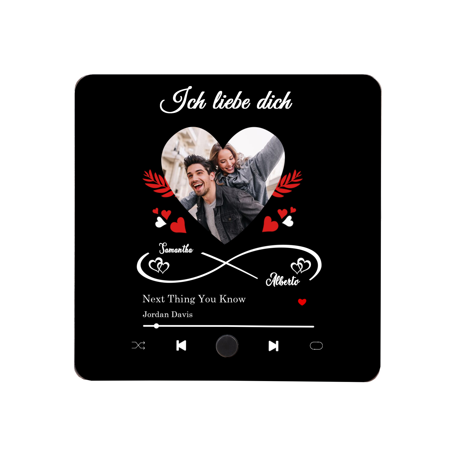 Personalisiertes Foto & Lied & 2 Namen Acryl Holz Kühlschrankmagnet mit Musikfunktion Ich liebe dich Geschenk für Paar