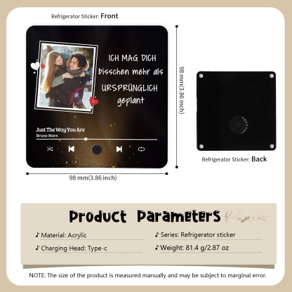 Personalisierte Musik-Kühlschrankmagnet mit Foto & Lied – Romantisches Geschenk für Paare