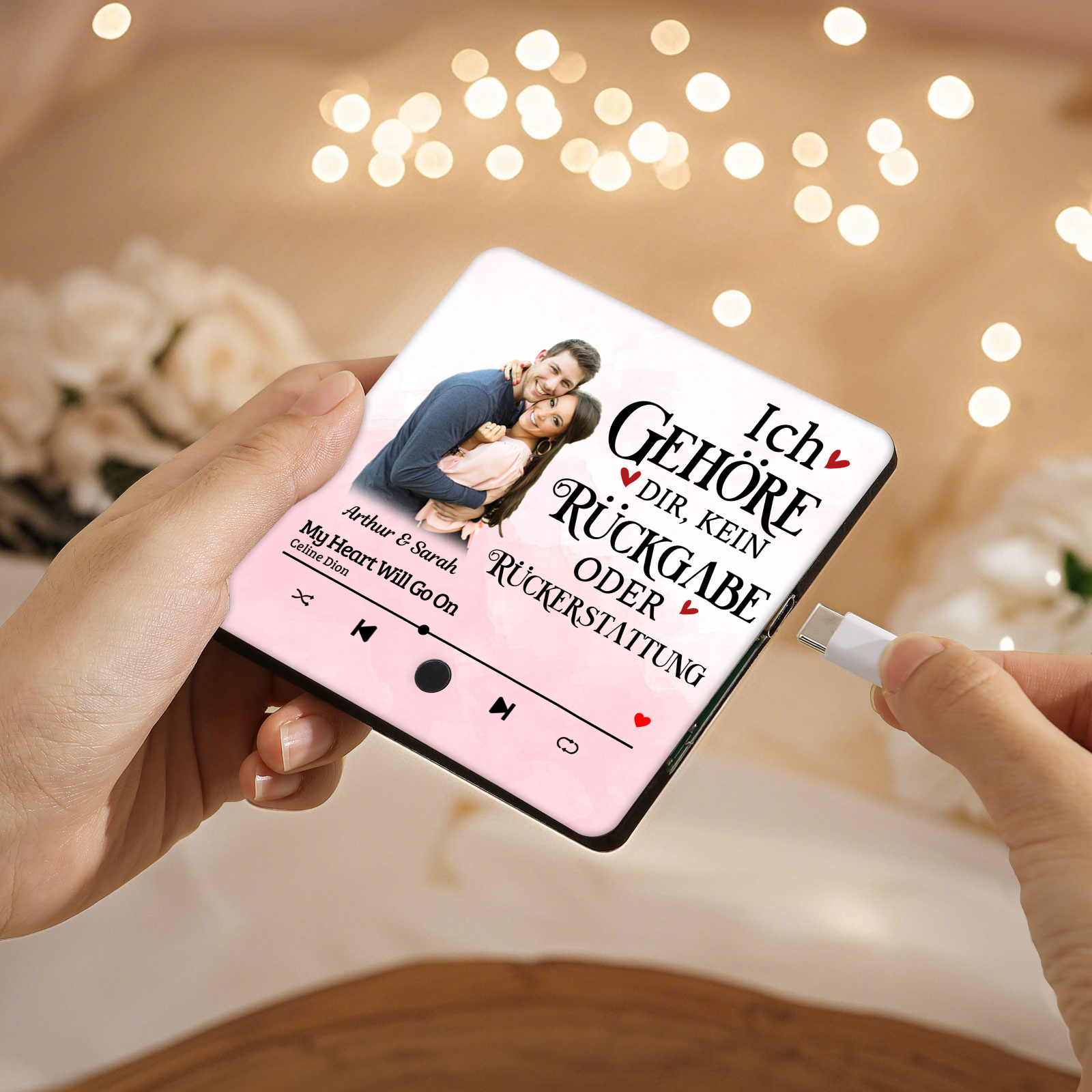 Personalisiertes Foto & Lied & 2 Namen Acryl Holz Kühlschrankmagnet mit Musikfunktion Ich gehöre dir keine Rückgabe oder Rückerstattung Geschenk für Paar