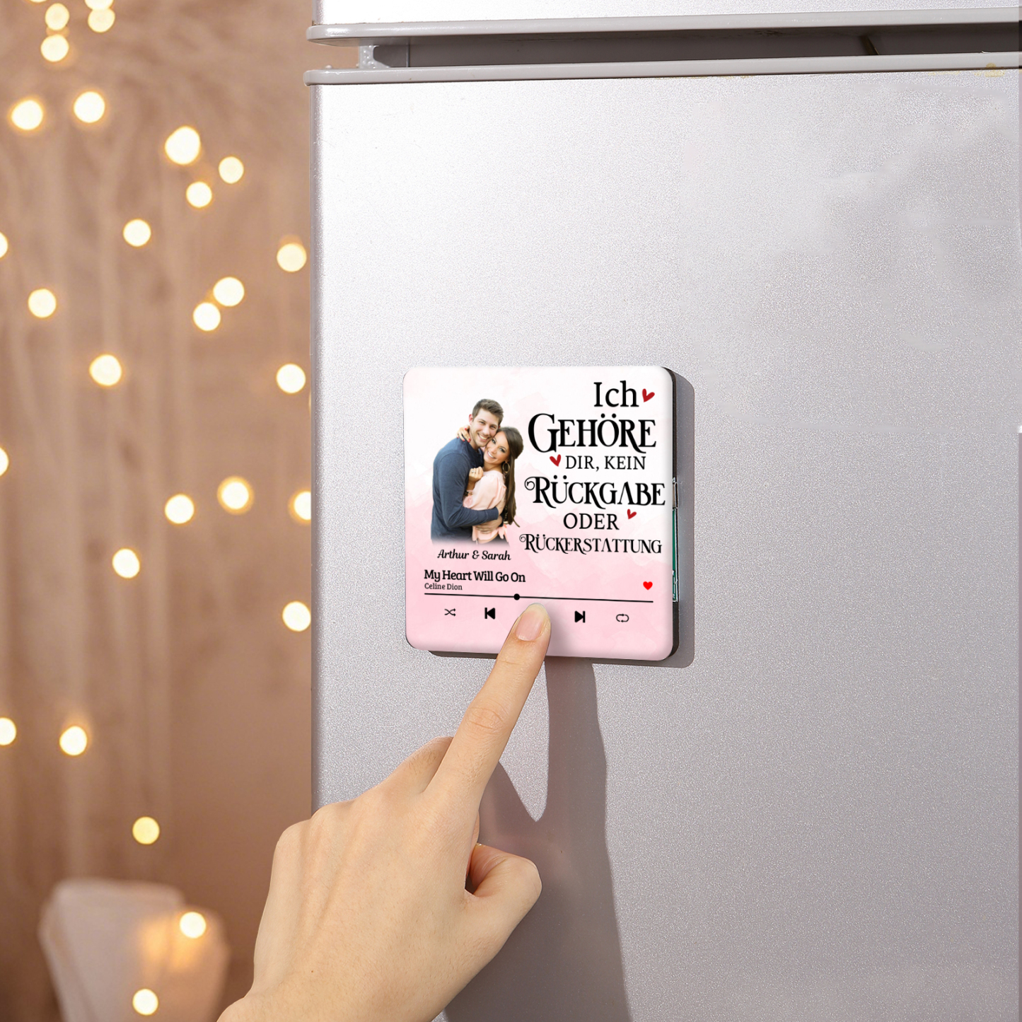 Personalisiertes Foto & Lied & 2 Namen Acryl Holz Kühlschrankmagnet mit Musikfunktion Ich gehöre dir keine Rückgabe oder Rückerstattung Geschenk für Paar