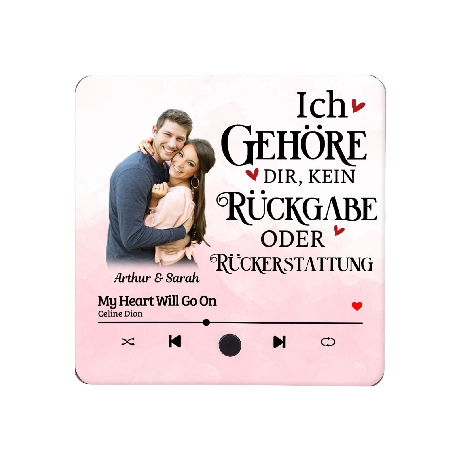 Personalisiertes Foto & Lied & 2 Namen Acryl Holz Kühlschrankmagnet mit Musikfunktion Ich gehöre dir keine Rückgabe oder Rückerstattung Geschenk für Paar