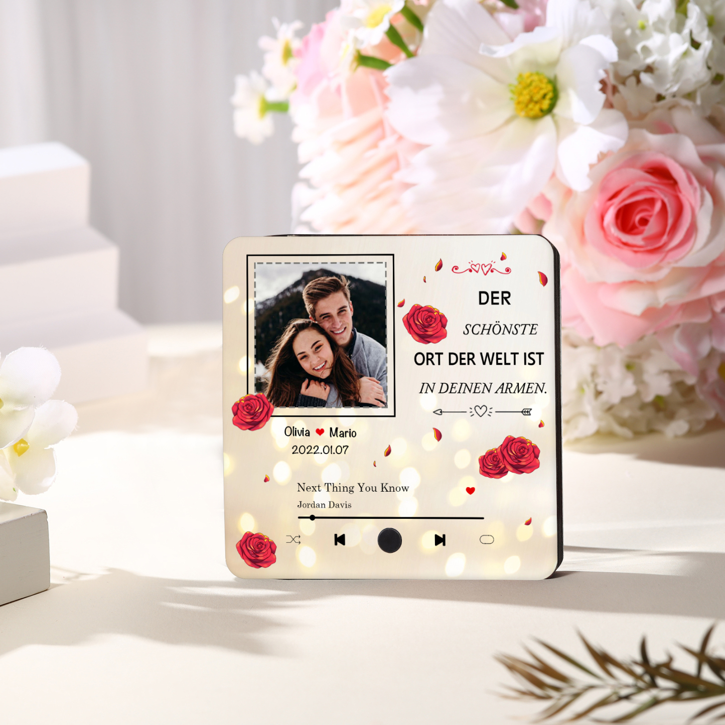 Personalisierte Musik-Kühlschrankmagnet mit Foto & Lied & Datum & 2 Namen – Romantisches Geschenk für Paare