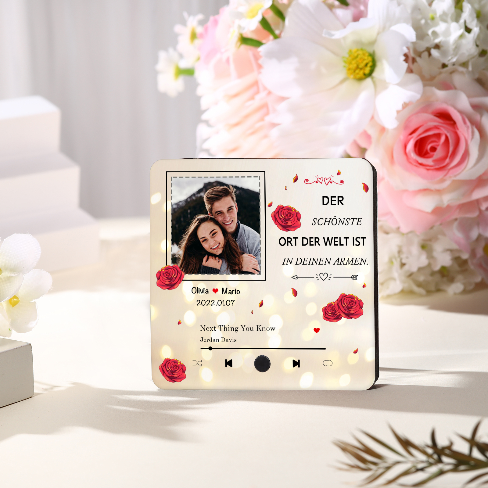 Personalisierte Musik-Kühlschrankmagnet mit Foto & Lied & Datum & 2 Namen – Romantisches Geschenk für Paare