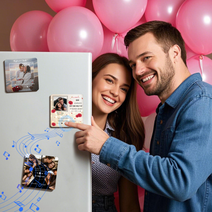 Personalisierte Musik-Kühlschrankmagnet mit Foto & Lied & Datum & 2 Namen – Romantisches Geschenk für Paare