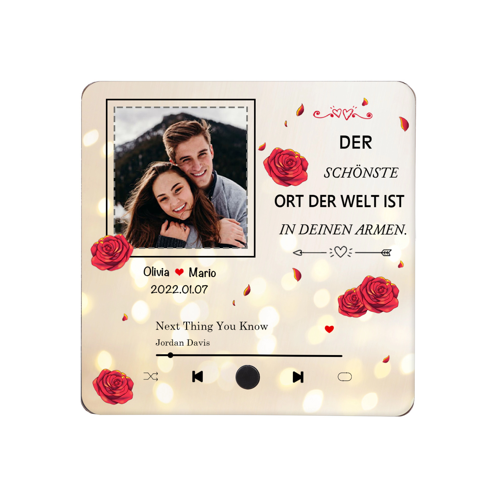 Personalisierte Musik-Kühlschrankmagnet mit Foto & Lied & Datum & 2 Namen – Romantisches Geschenk für Paare