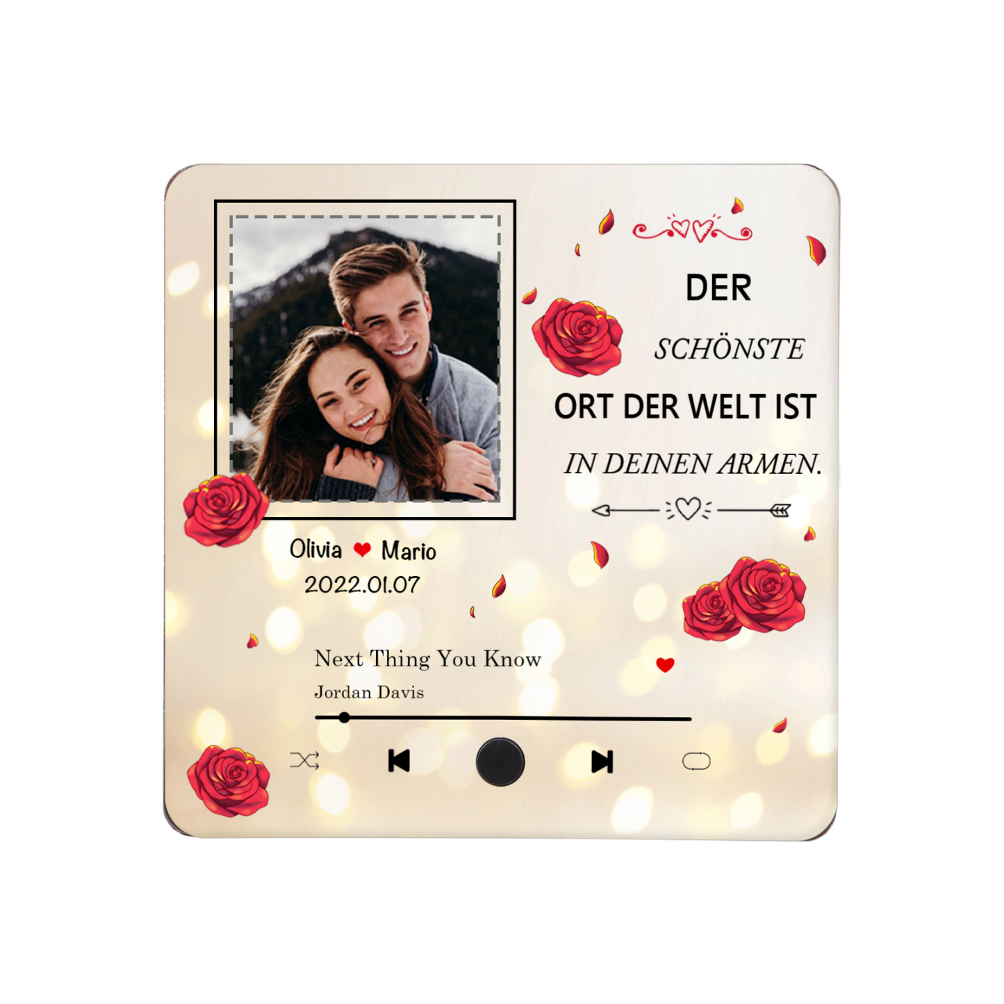 Personalisierte Musik-Kühlschrankmagnet mit Foto & Lied & Datum & 2 Namen – Romantisches Geschenk für Paare