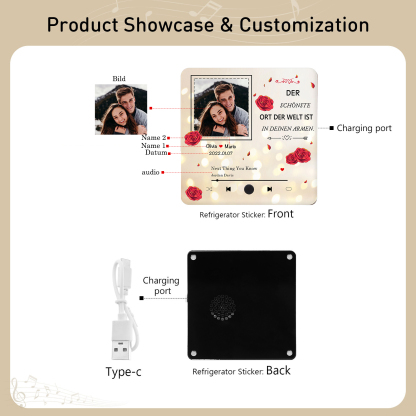 Personalisierte Musik-Kühlschrankmagnet mit Foto & Lied & Datum & 2 Namen – Romantisches Geschenk für Paare