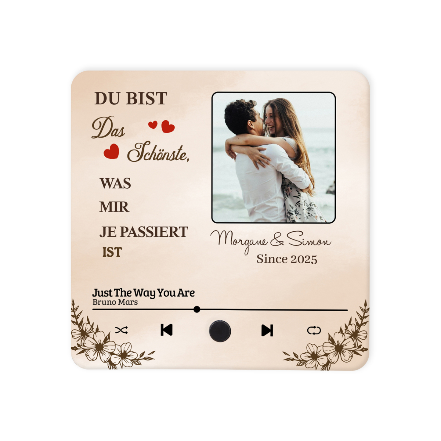 Personalisiertes Foto & Lied & 2 Namen Acryl Holz Kühlschrankmagnet mit Musikfunktion Du bist das Schönste was mir je passiert ist Geschenk für Paar
