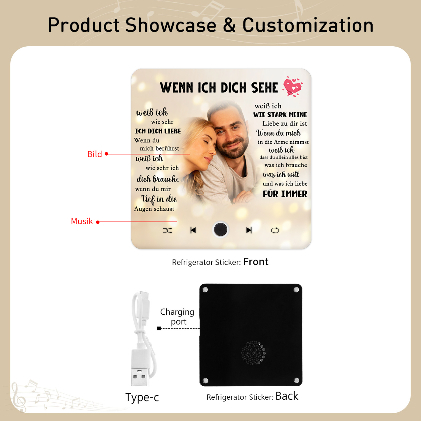 Personalisierte mit Lied & Foto Musik-Kühlschrankmagnet – Romantisches Geschenk für Paar