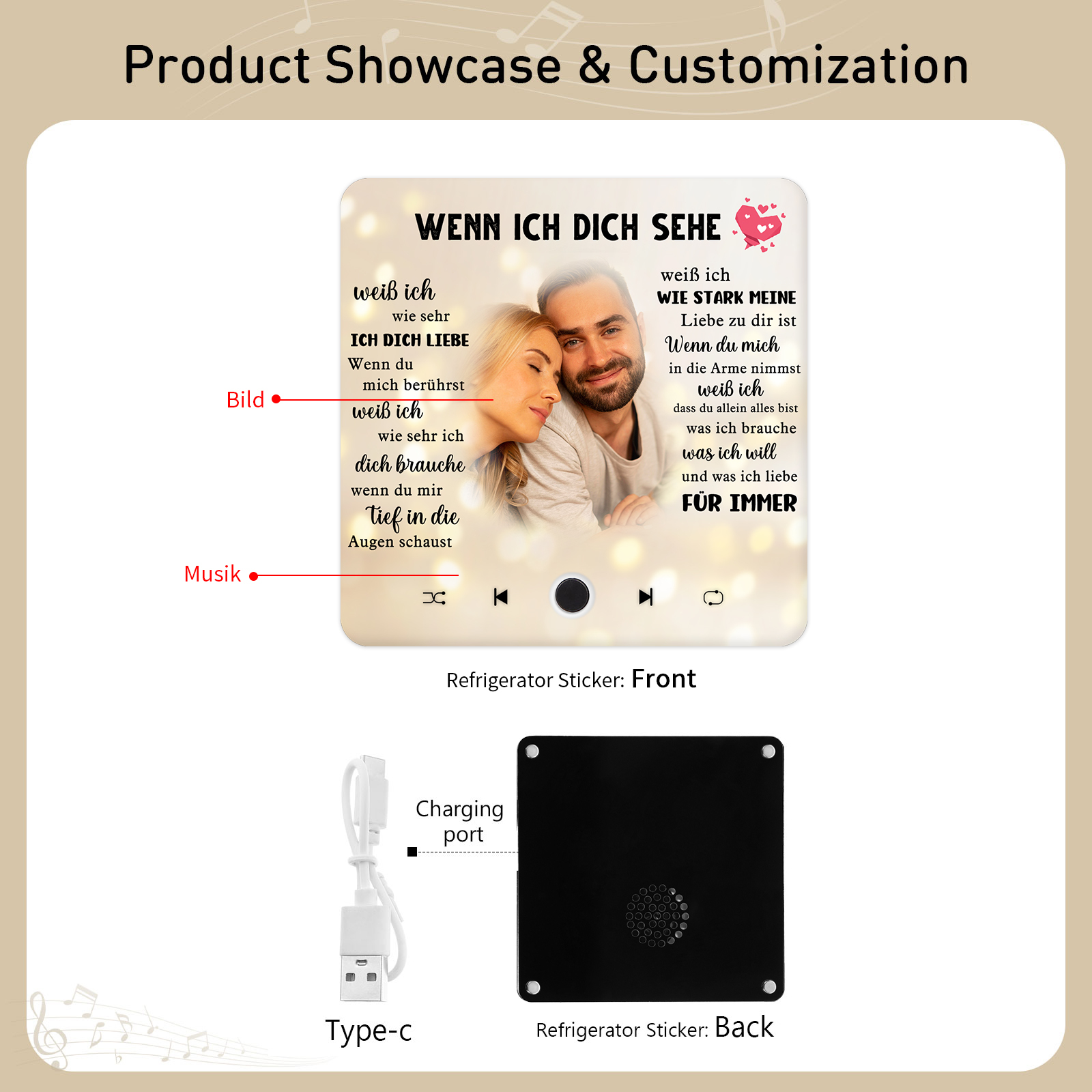 Personalisierte mit Lied & Foto Musik-Kühlschrankmagnet – Romantisches Geschenk für Paar