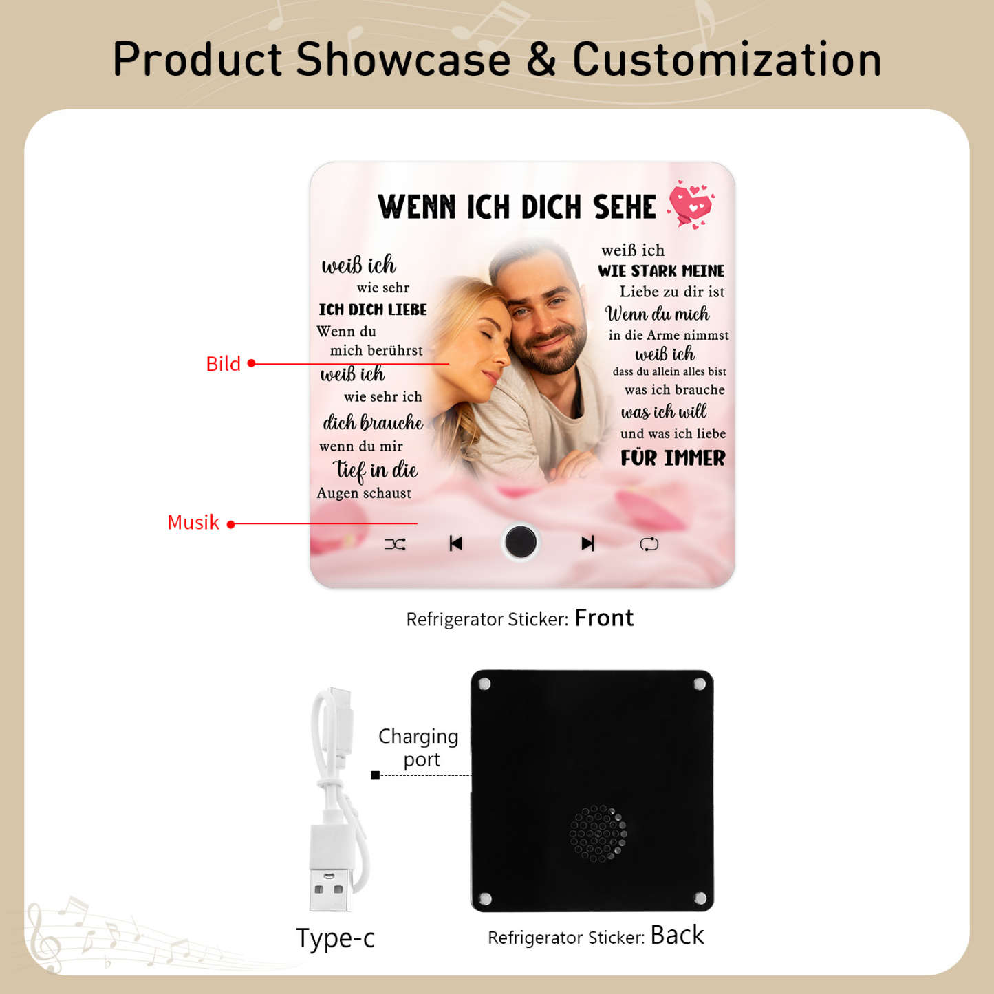 Personalisierte mit Lied & Foto Musik-Kühlschrankmagnet – Romantisches Geschenk für Paar