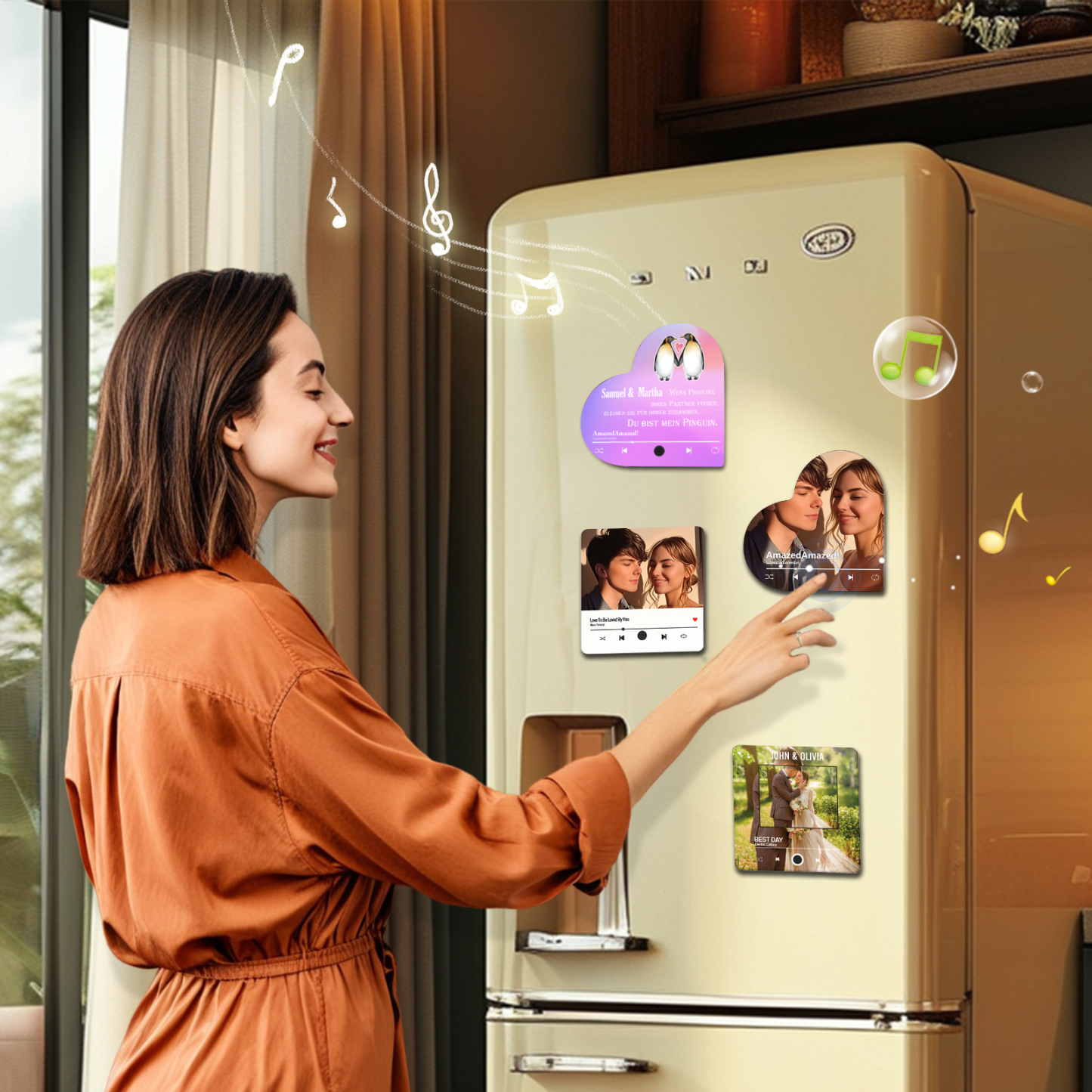 Herz Personalisiertes Lied &2 Namen Kühlschrankmagnet mit Musikfunktion Du bist mein Pinguin Geschenk für Paare