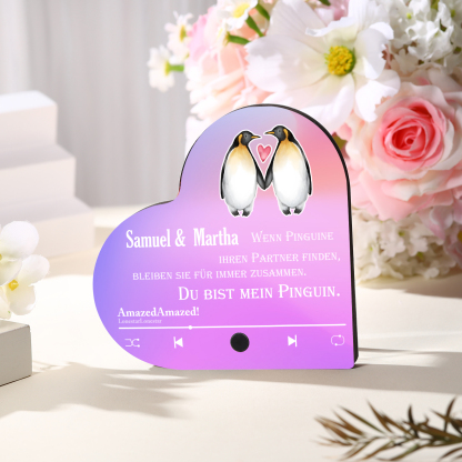 Herz Personalisiertes Lied &2 Namen Kühlschrankmagnet mit Musikfunktion Du bist mein Pinguin Geschenk für Paare