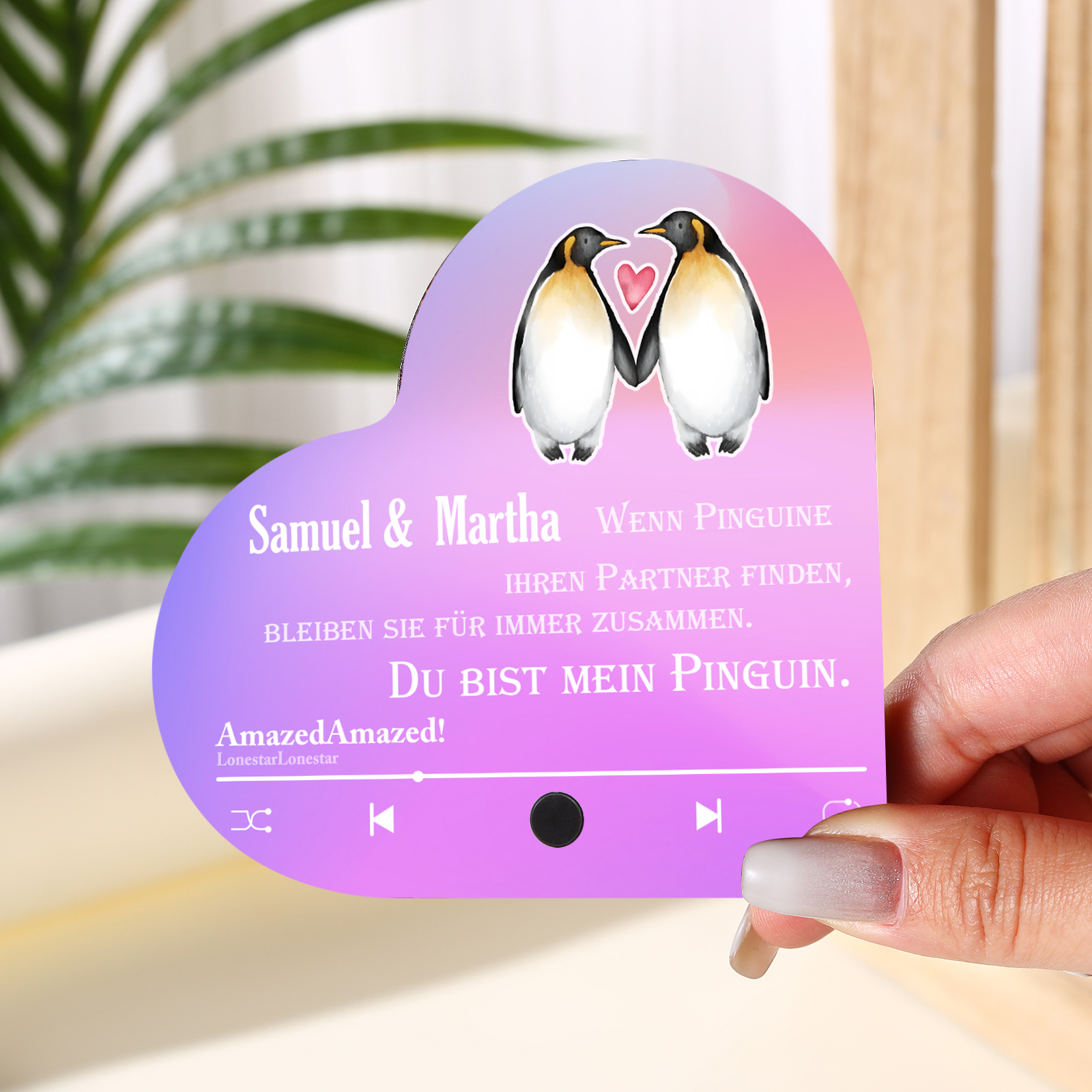 Herz Personalisiertes Lied &2 Namen Kühlschrankmagnet mit Musikfunktion Du bist mein Pinguin Geschenk für Paare
