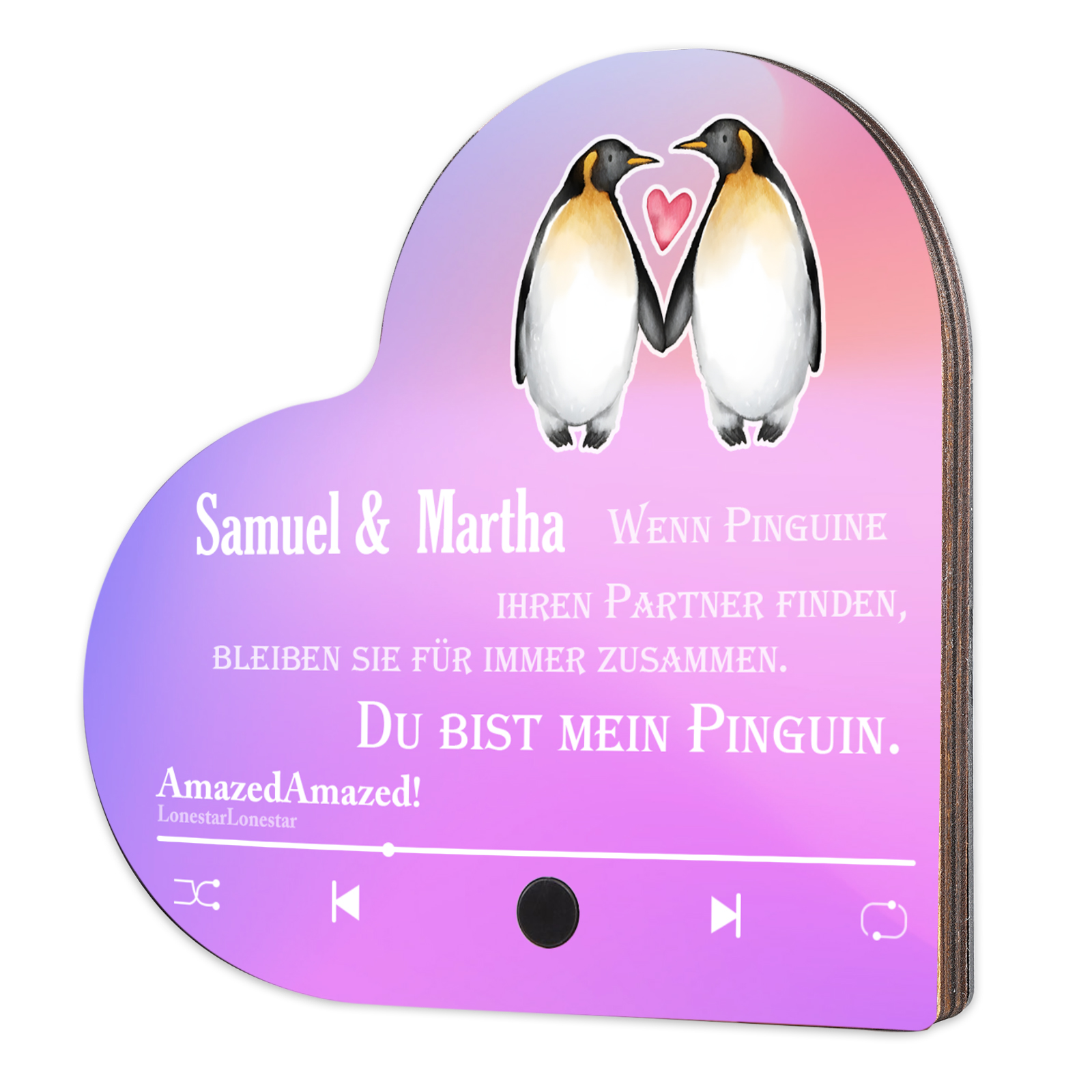 Herz Personalisiertes Lied &2 Namen Kühlschrankmagnet mit Musikfunktion Du bist mein Pinguin Geschenk für Paare