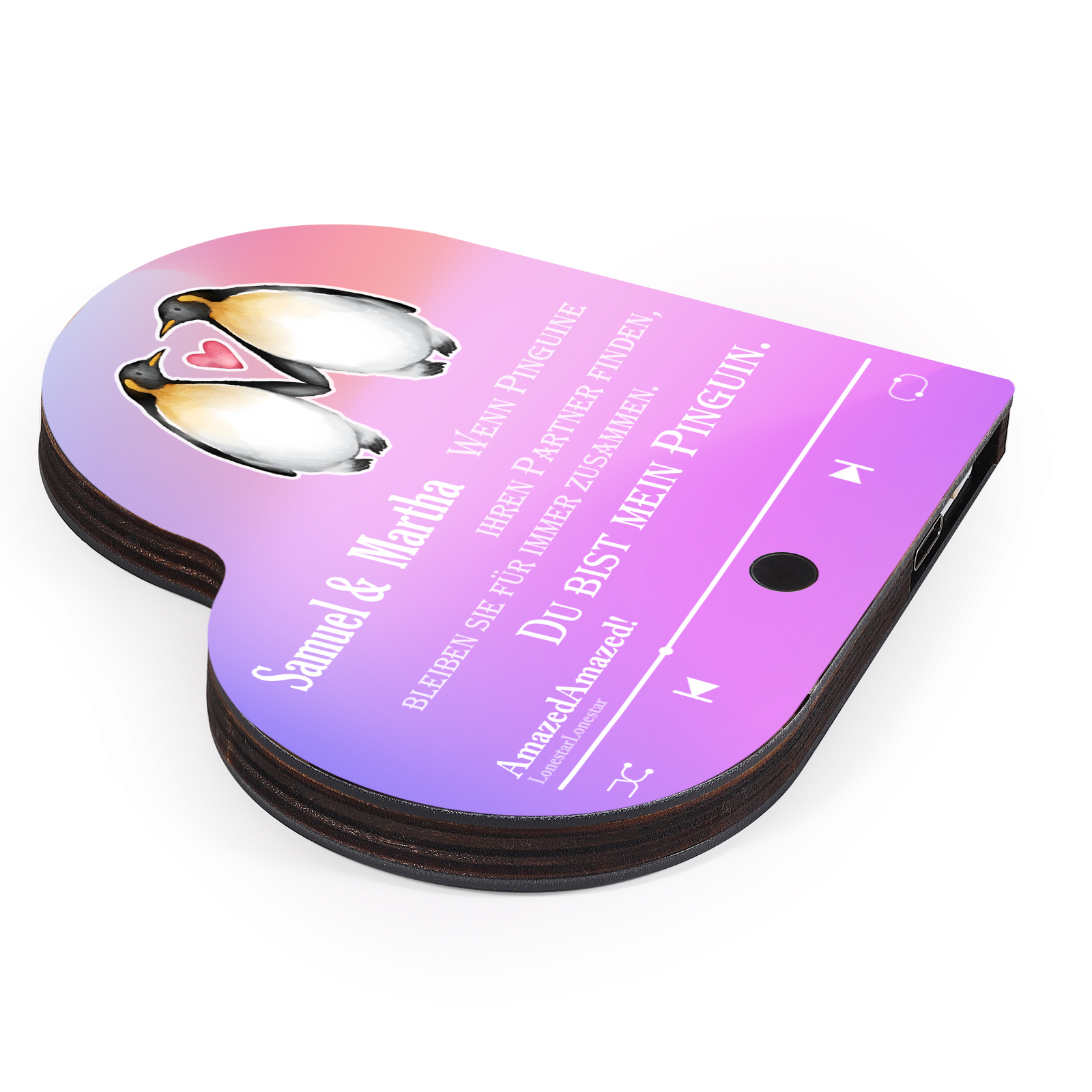 Herz Personalisiertes Lied &2 Namen Kühlschrankmagnet mit Musikfunktion Du bist mein Pinguin Geschenk für Paare