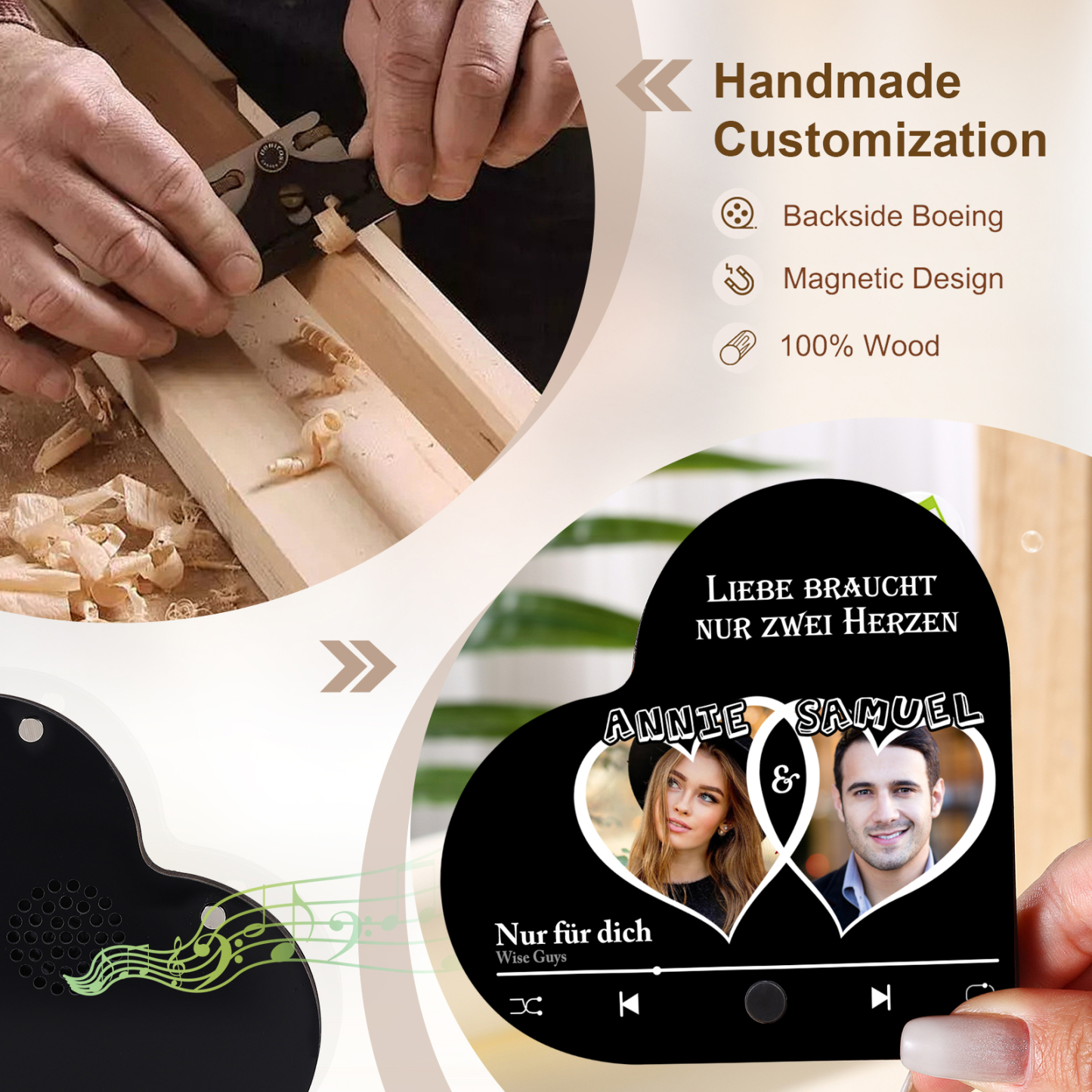 Herz Personalisiertes Lied & 2 Namen Kühlschrankmagnet mit Musikfunktion Liebe braucht nur zwei Herzen Geschenk für Paare