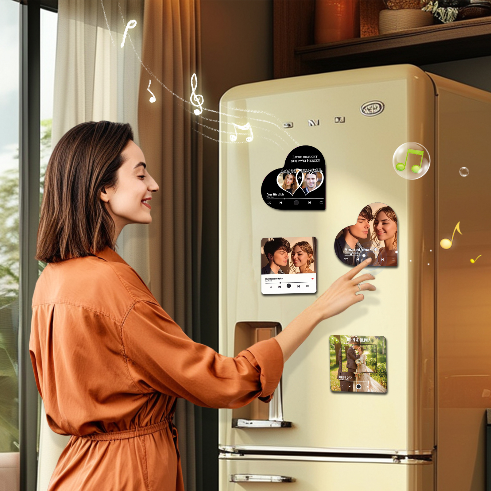 Herz Personalisiertes Lied & 2 Namen Kühlschrankmagnet mit Musikfunktion Liebe braucht nur zwei Herzen Geschenk für Paare