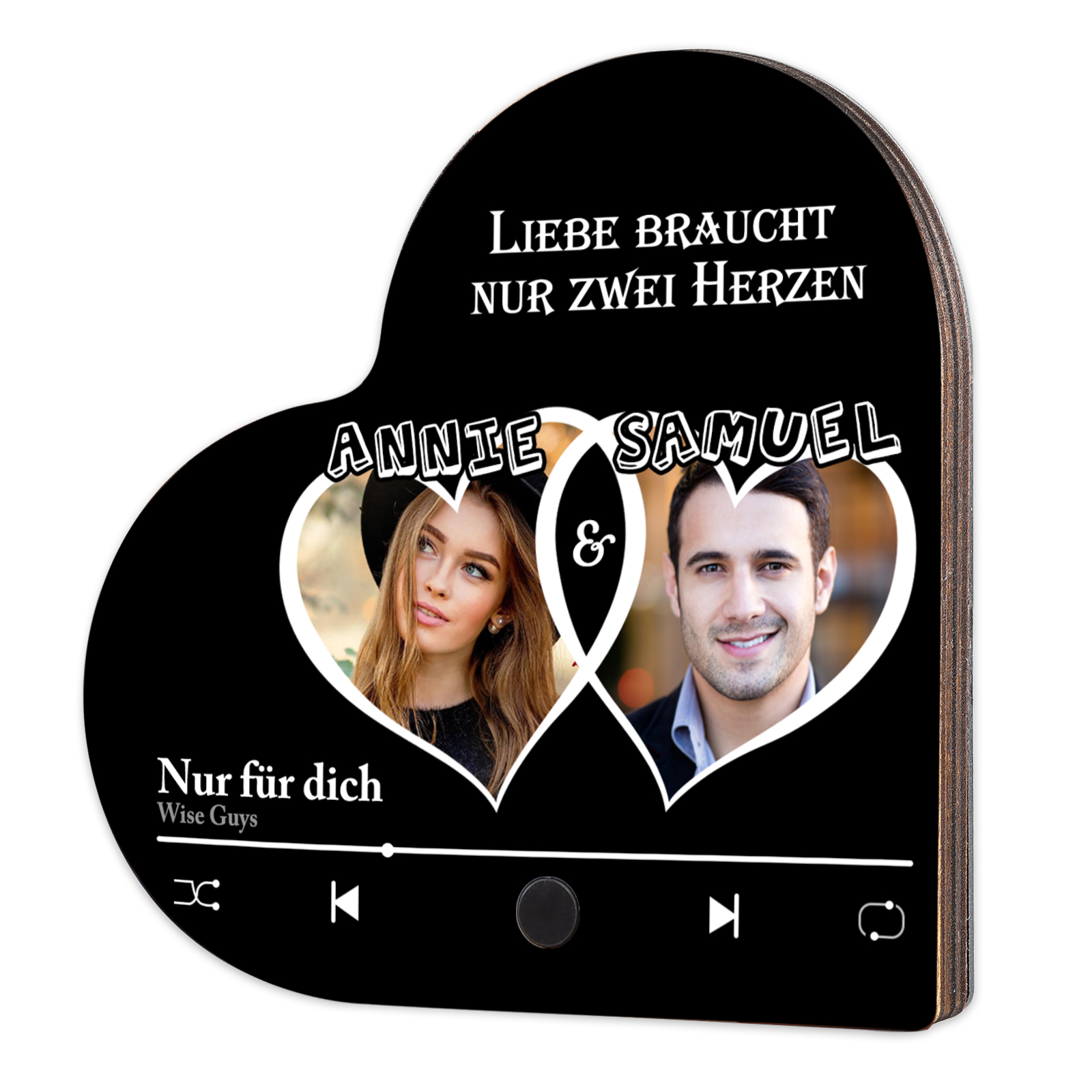 Herz Personalisiertes Lied & 2 Namen Kühlschrankmagnet mit Musikfunktion Liebe braucht nur zwei Herzen Geschenk für Paare