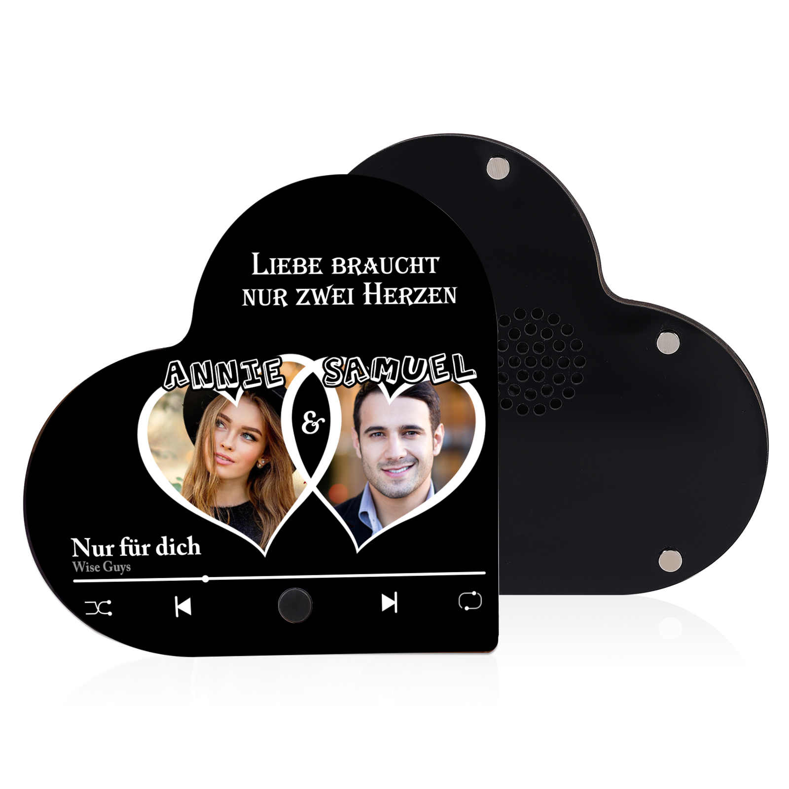 Herz Personalisiertes Lied & 2 Namen Kühlschrankmagnet mit Musikfunktion Liebe braucht nur zwei Herzen Geschenk für Paare
