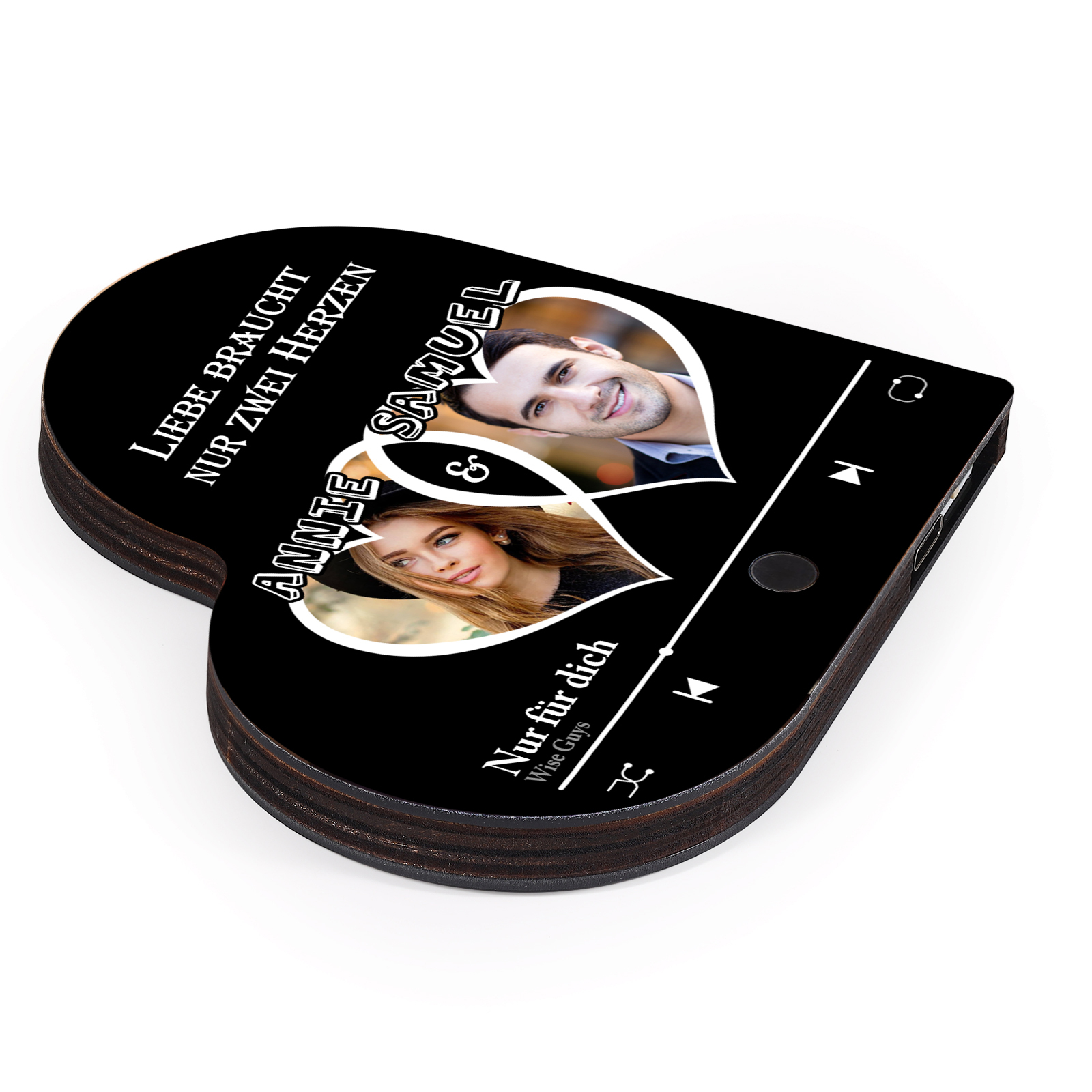 Herz Personalisiertes Lied & 2 Namen Kühlschrankmagnet mit Musikfunktion Liebe braucht nur zwei Herzen Geschenk für Paare